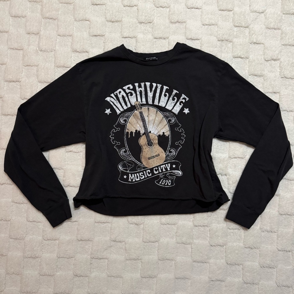 Zutter Black Gray Nashville Music City Soft Long Sleeve Shirt 100% Cotton, Small
